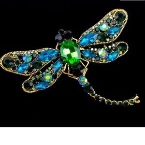 Big Enameled Rhinestone Dragonfly Brooch